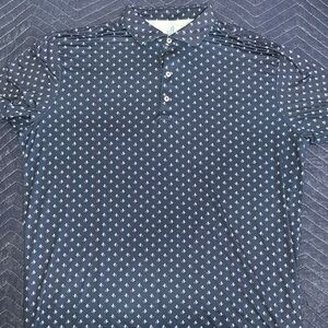 johnnie-O Navy featherweight Polo with Light Bluebird Print